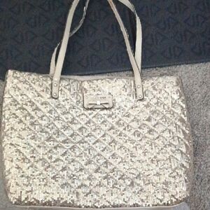 Guess Tan and Silver Sequin Tote